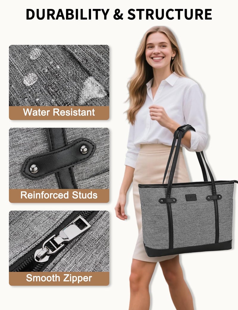 RAVUO Laptop Tote Bag for Women, Water Resistant Lightweight 15.6 Inch Laptop Bag Travel Handbag with Front 3 Pockets - Image 3